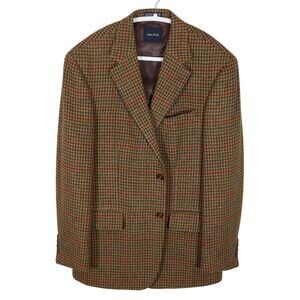 NAUTICA Houndstooth Check Tweed 100% Wool 2-Button Blazer 42R Academia Old Money